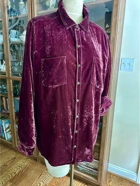 Vintage Sonoma Pilcro Relaxed Burgundy Velvet Buttondown Shirt Size XL